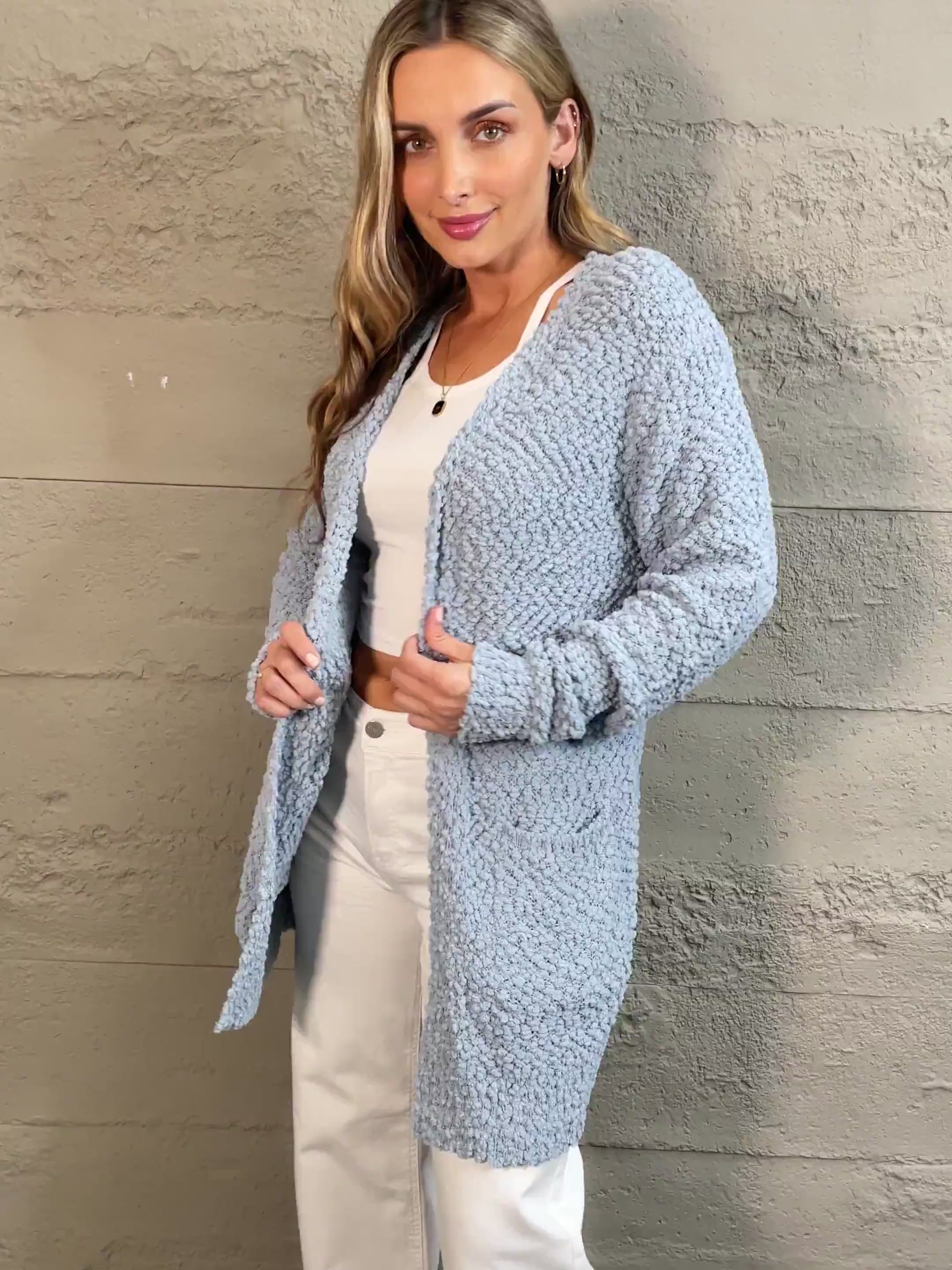 Falling For You Open Front Popcorn Cardigan