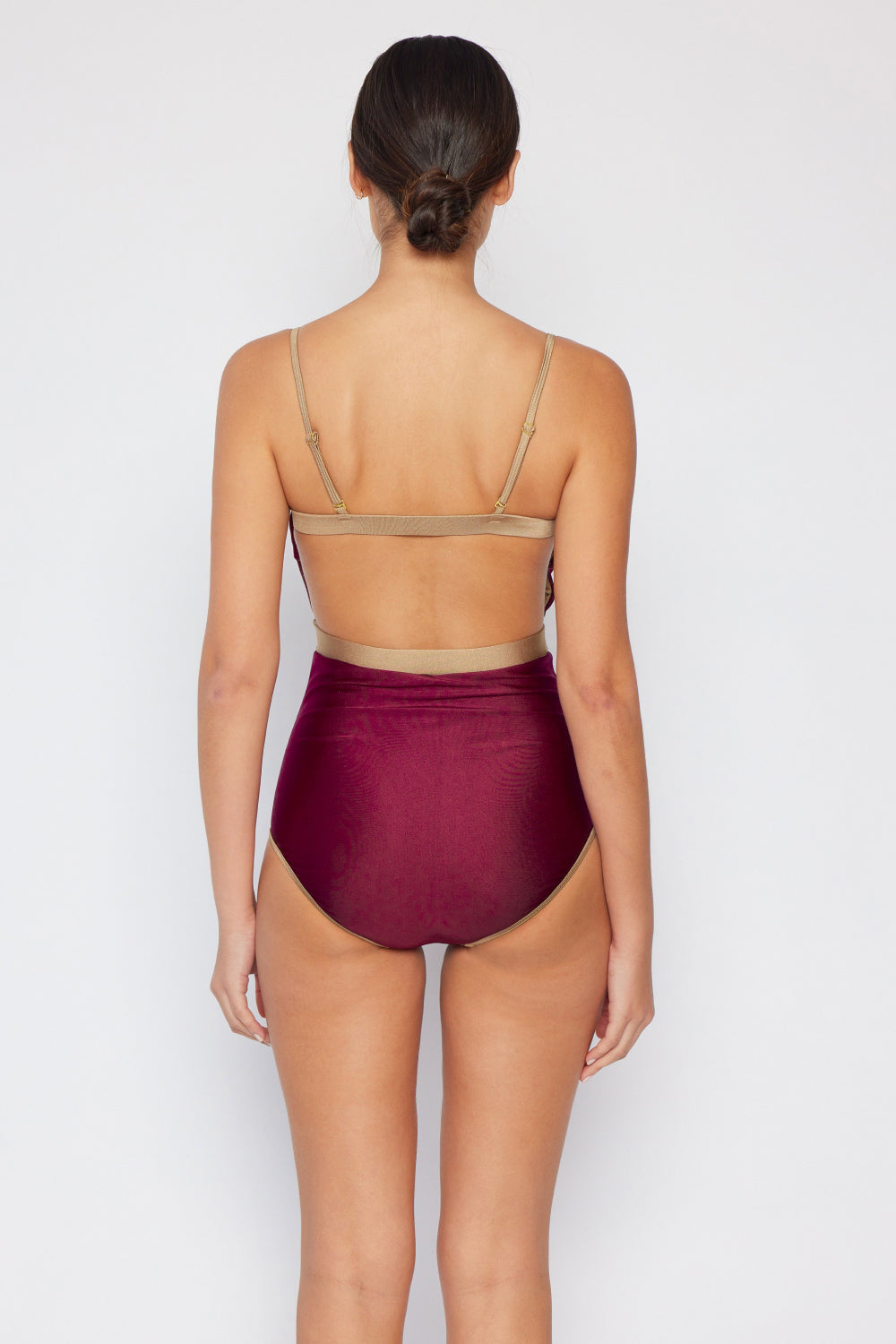 Swim Wave Break Mommy & Me Contrast Trim One-Piece in Wine