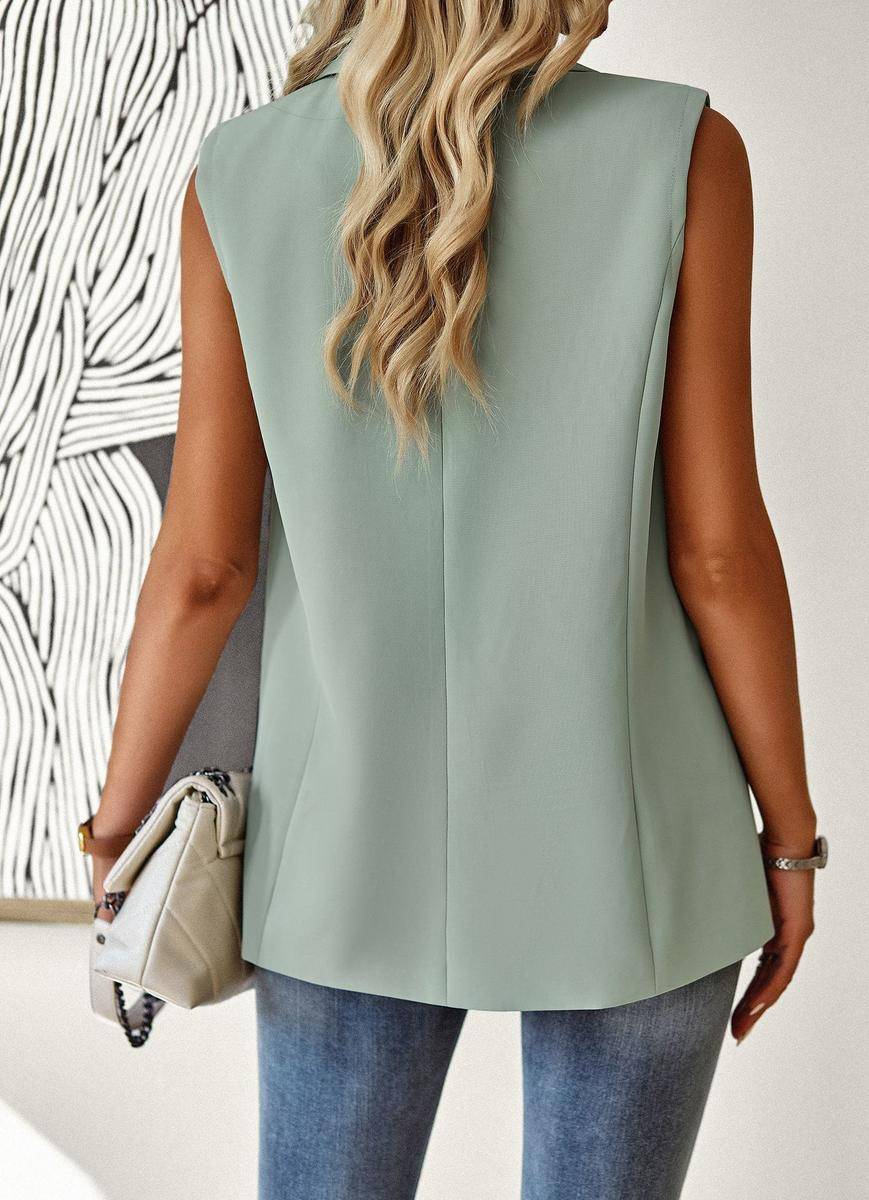 Solid Loose Fit Lapel Single-Breasted Sleeveless Vest