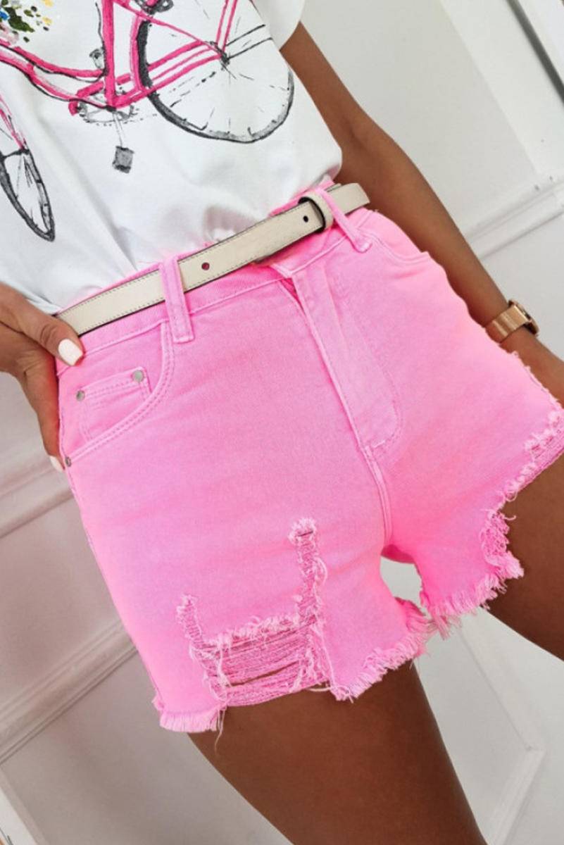 Solid Color Cut Out Distressed Denim Shorts