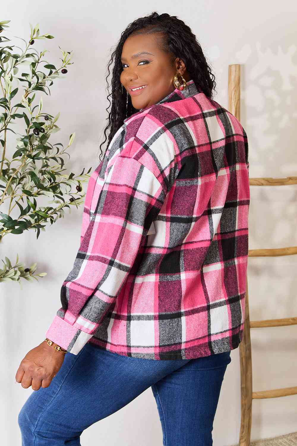 Plaid Button Up Collared Neck Jacket