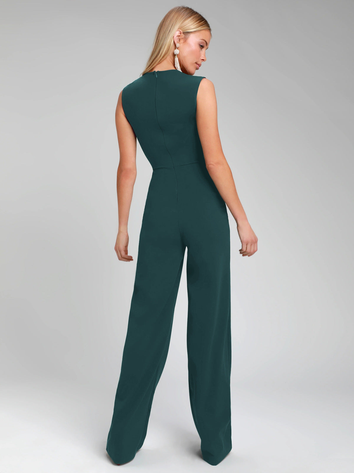 Solid Square Neck Back Zip Up Jumpsuit