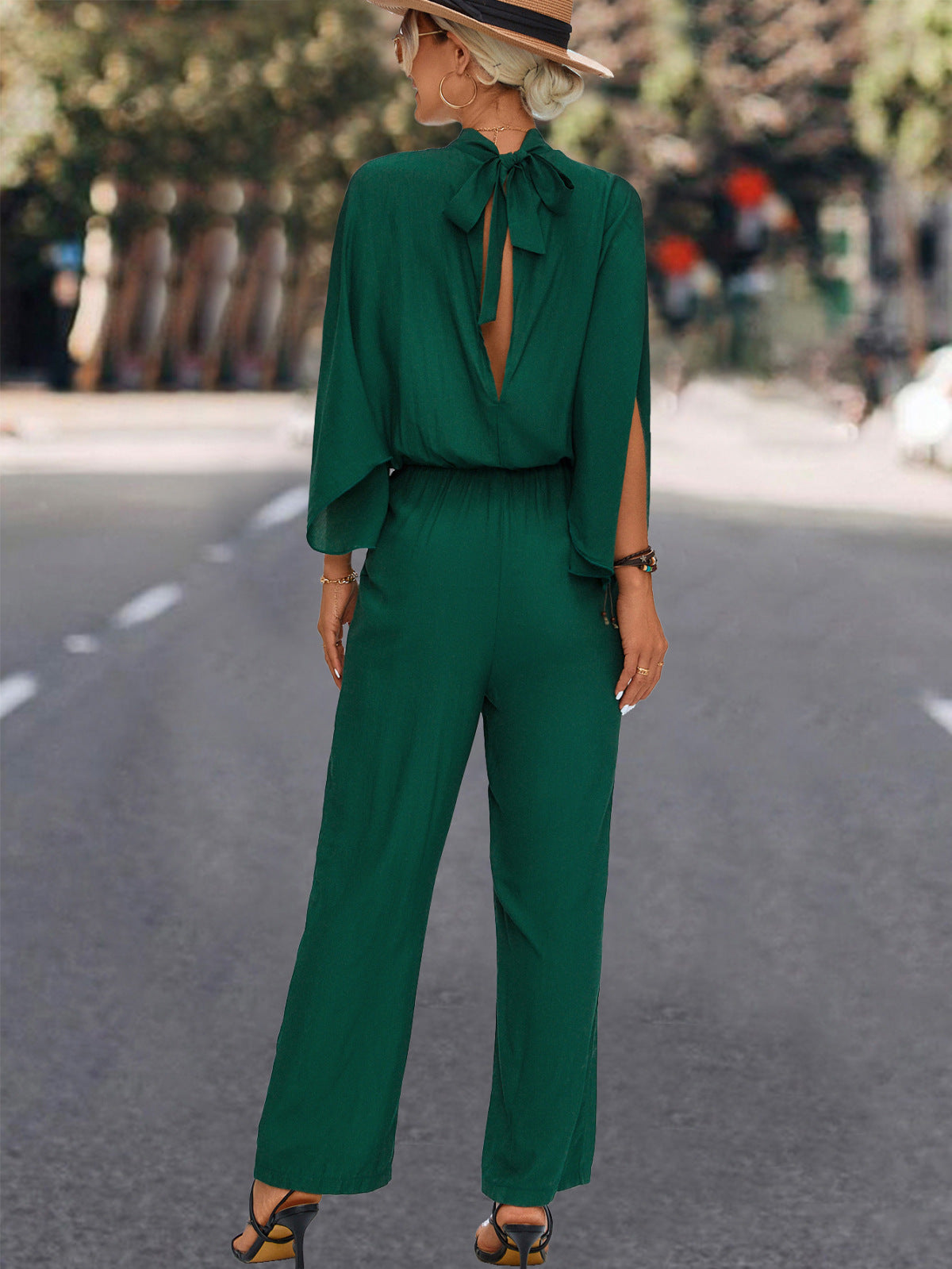 Solid Mockneck Cape Sleeve Jumpsuit