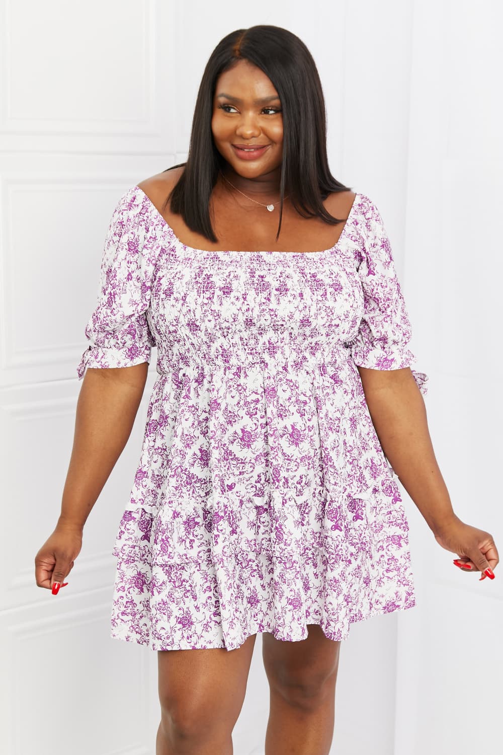 Touch of Elegance Full Size Floral Ruffle Mini Dress