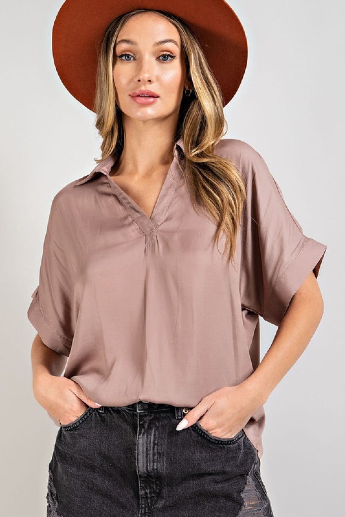 V-Neck Short Sleeve Blouse Top