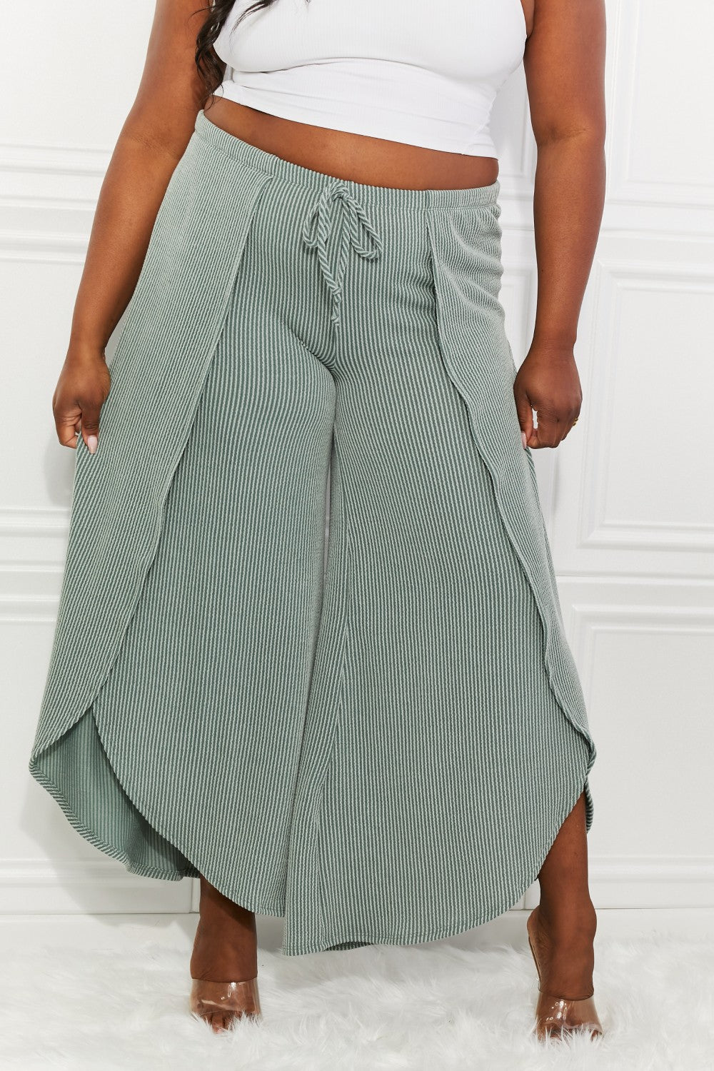 Split Wide Leg Pants in Sage