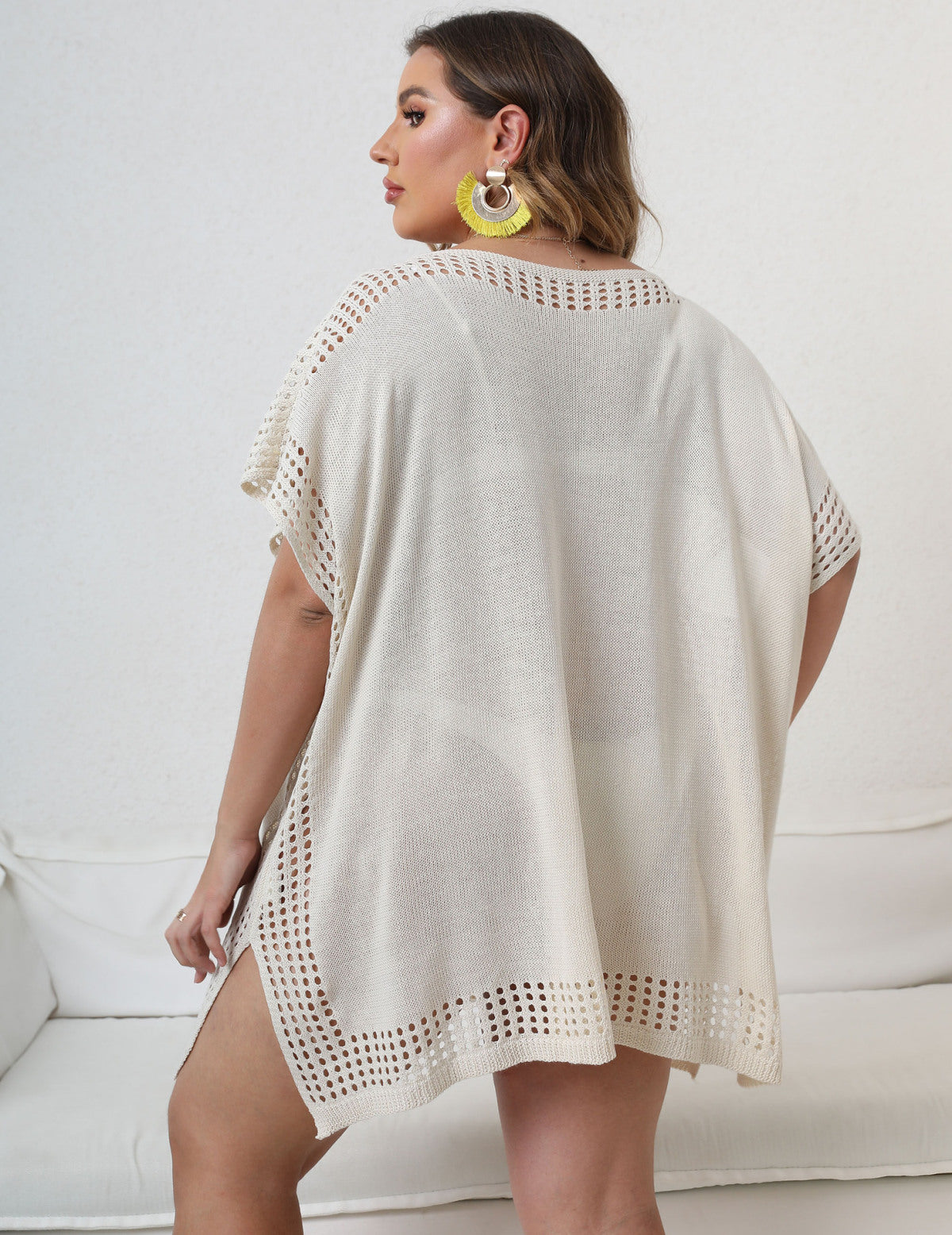 Plus Size Solid Color Openwork Cover Up with Tassels