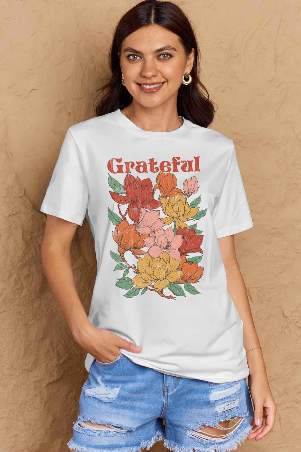 GRATEFUL Flower Graphic Cotton T-Shirt