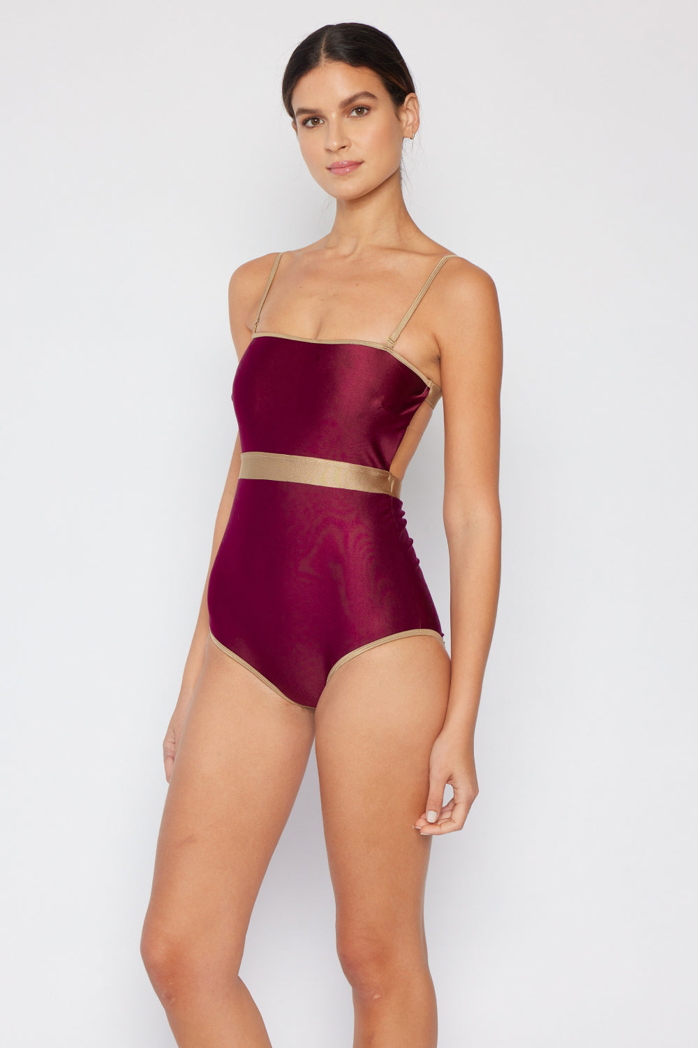 Swim Wave Break Mommy & Me Contrast Trim One-Piece in Wine