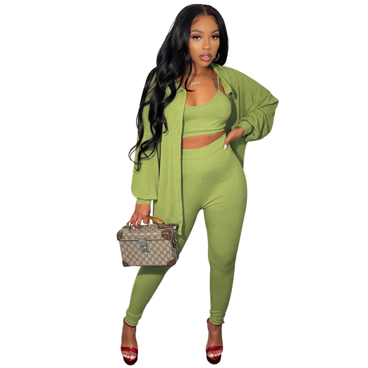 Single-Breasted Long Sleeve Collared Three-Piece Pants Sets