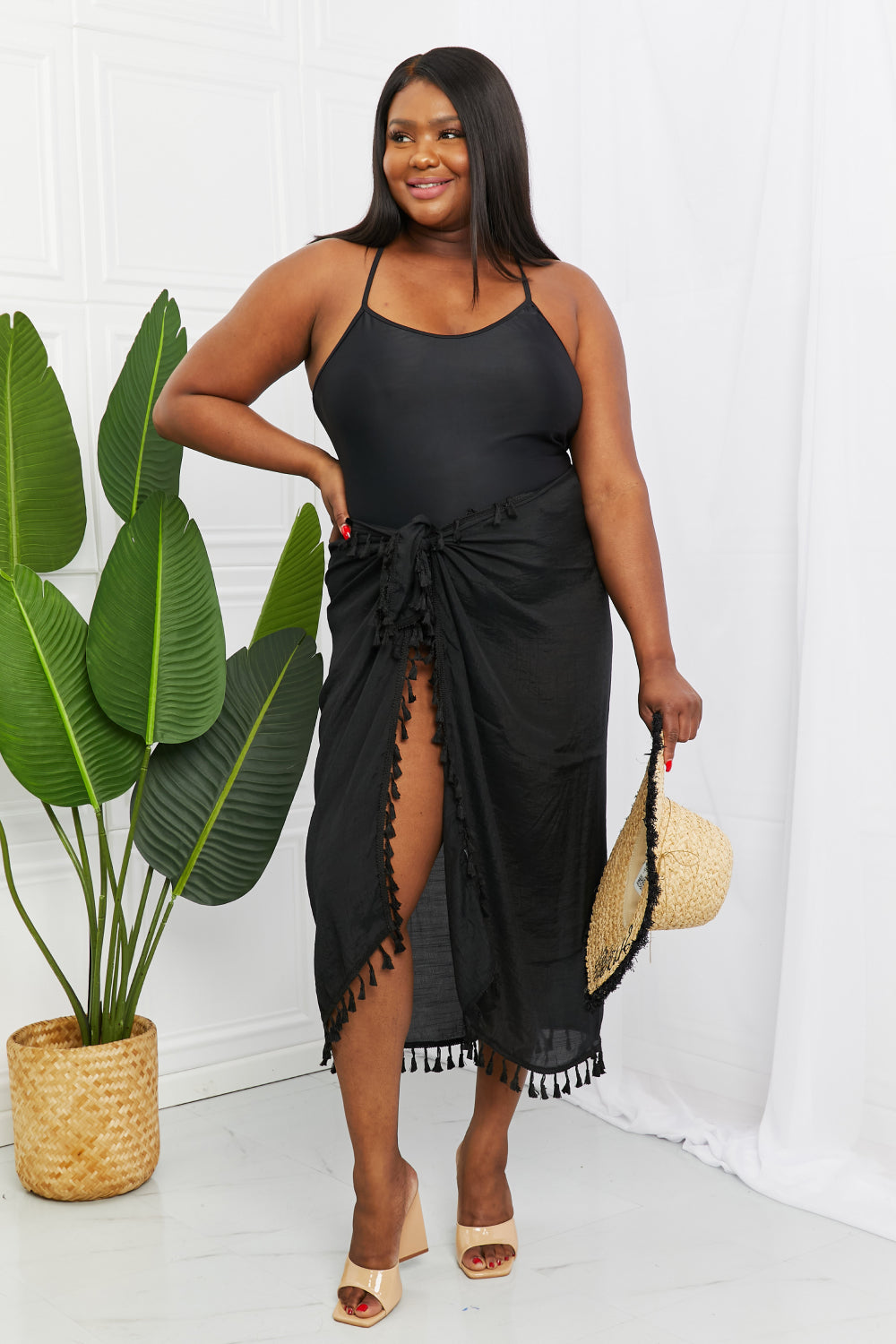 Swim Relax and Refresh Tassel Wrap Cover-Up in Black