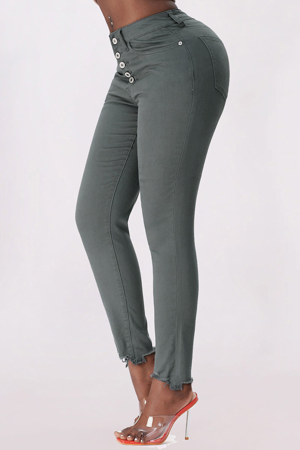 Button Fly Hem Detail Skinny Jeans