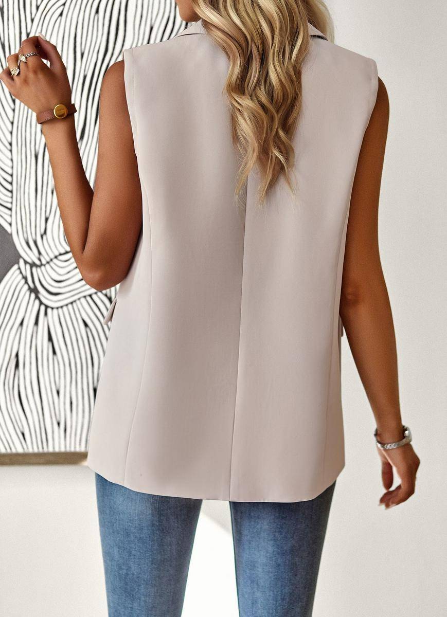 Solid Loose Fit Lapel Single-Breasted Sleeveless Vest