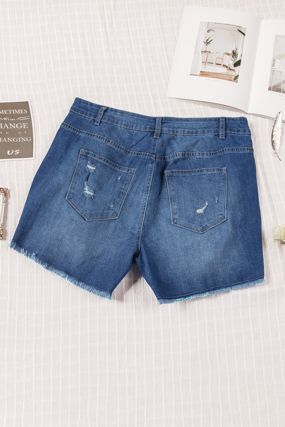 Distressed High Waist Plus Size Denim Shorts