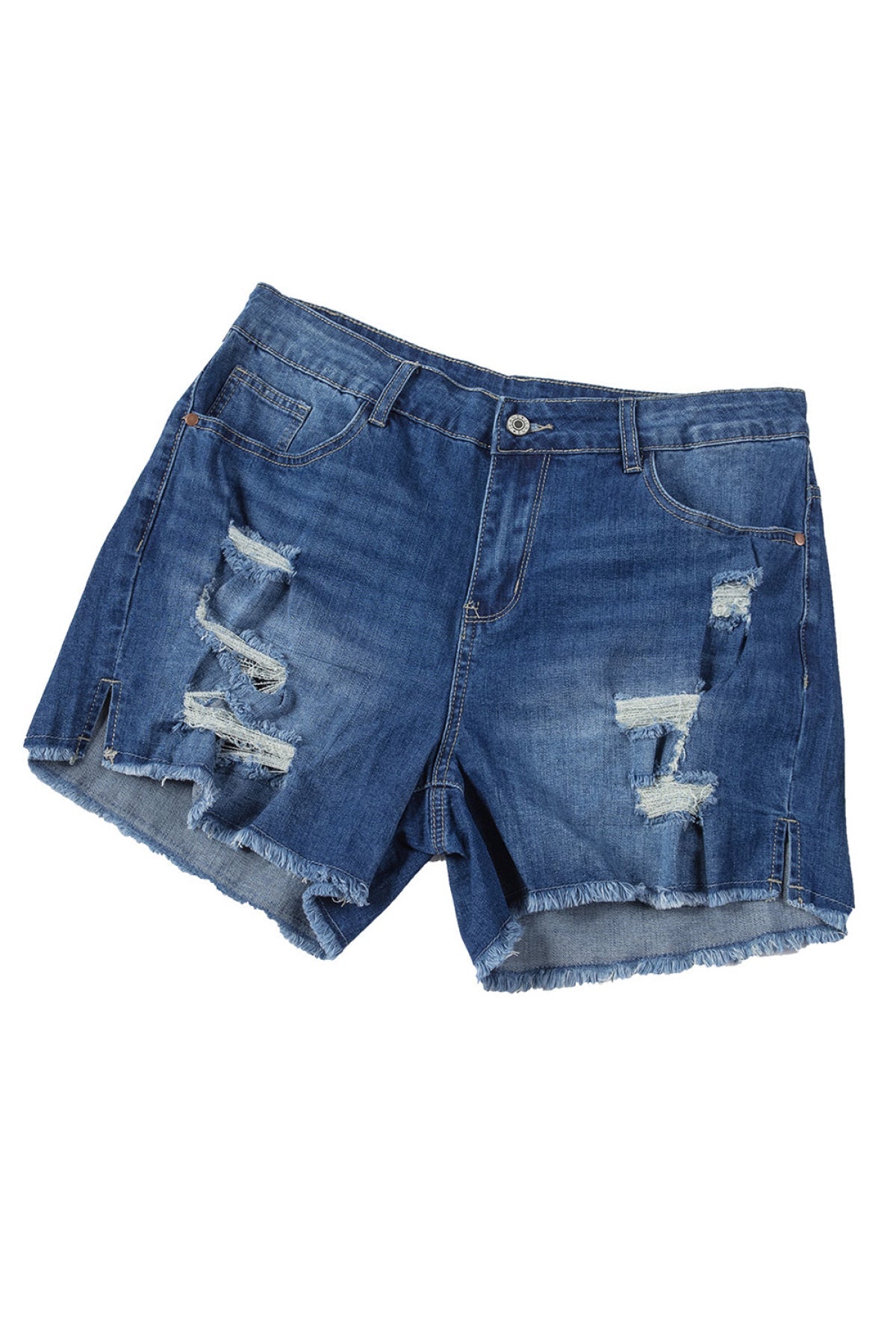 Distressed High Waist Plus Size Denim Shorts