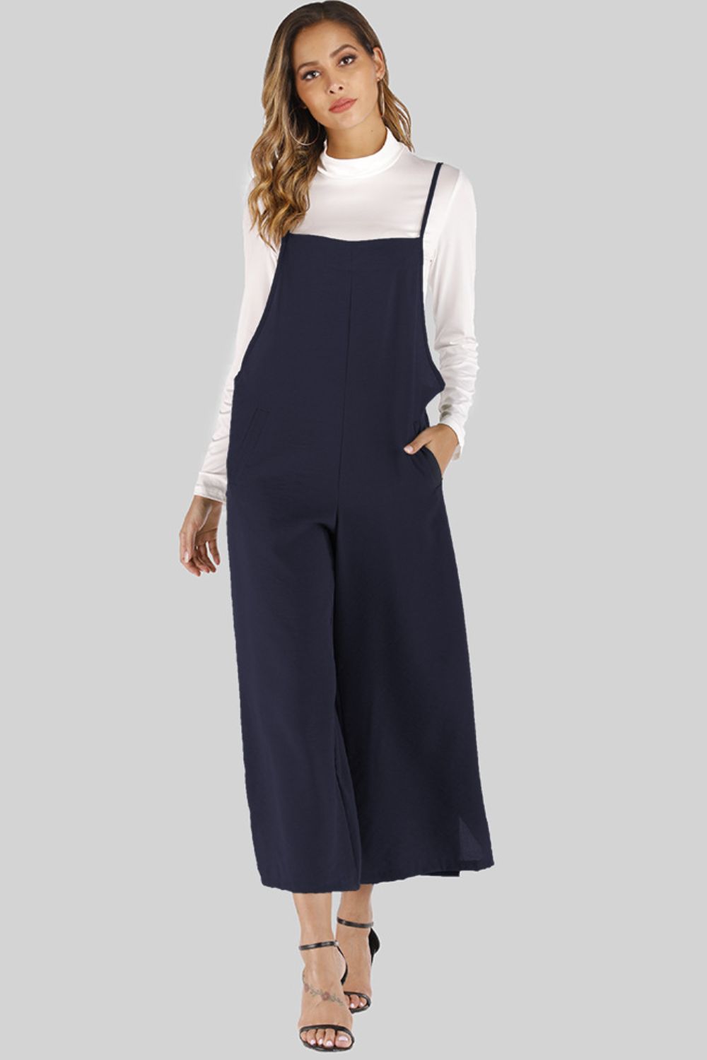 Cropped Wide Leg Overalls with Pockets