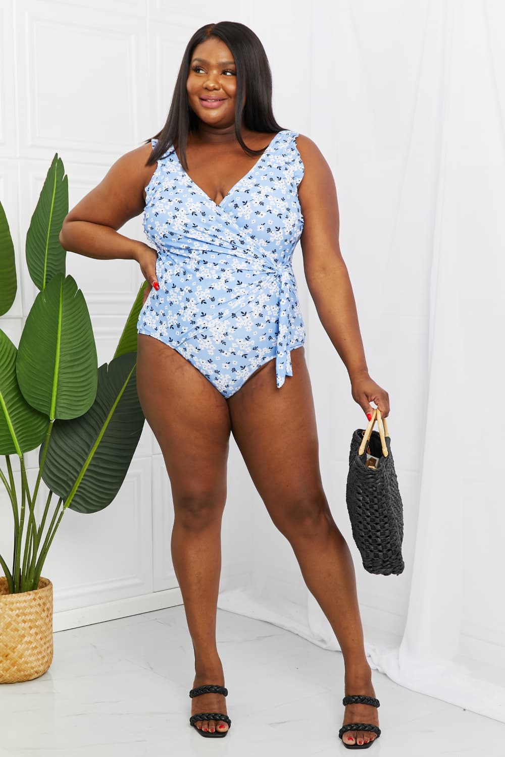 Float On Ruffle Faux Wrap One-Piece in Blossom Blue