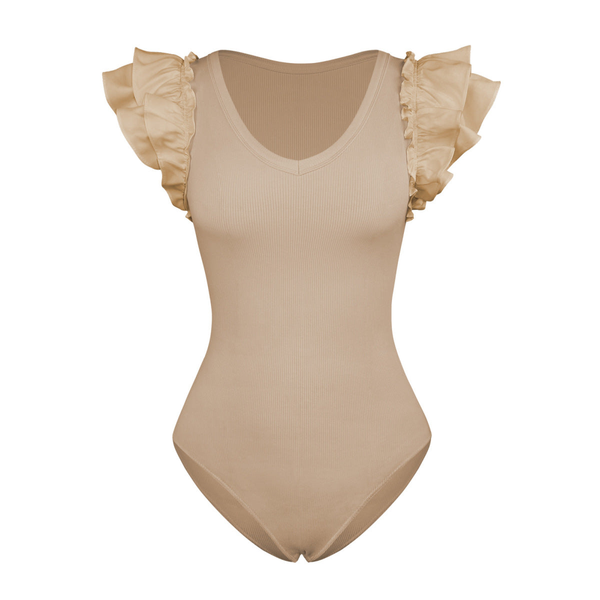 Solid Ribbed Knit Ruffled Bodysuit