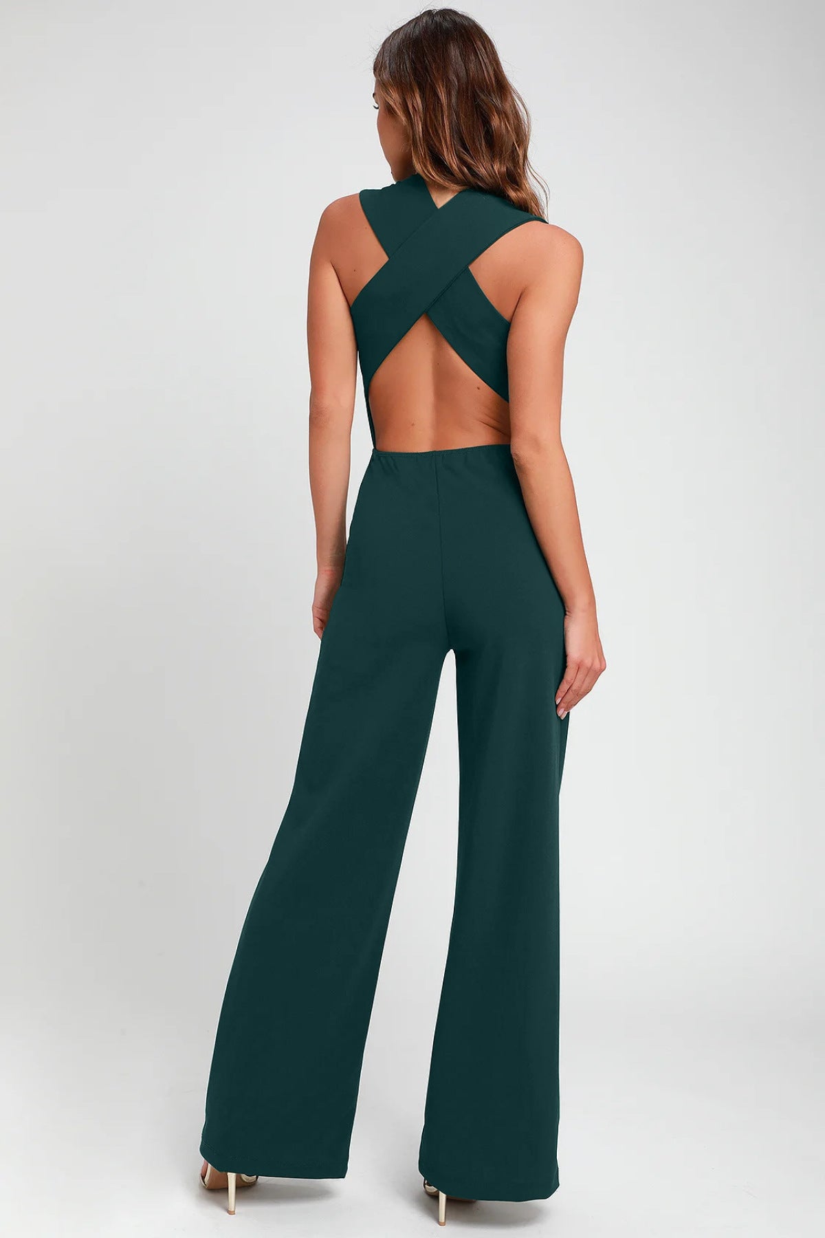 Solid Back Crisscross Sleeveless Jumpsuit