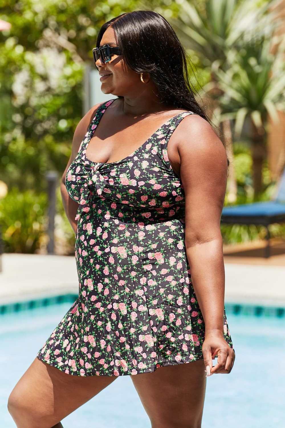 Mommy & Me Full Size Clear Waters Swim Dress in Black Roses