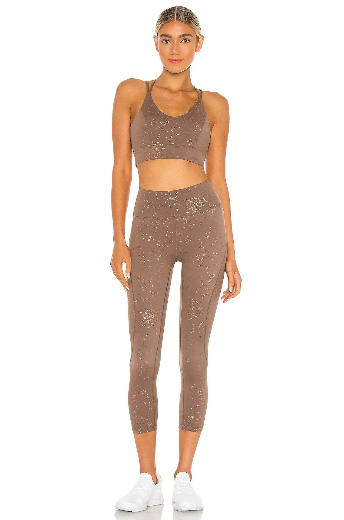 Metallic Printing Crisscross Sports Bra & Leggings Set