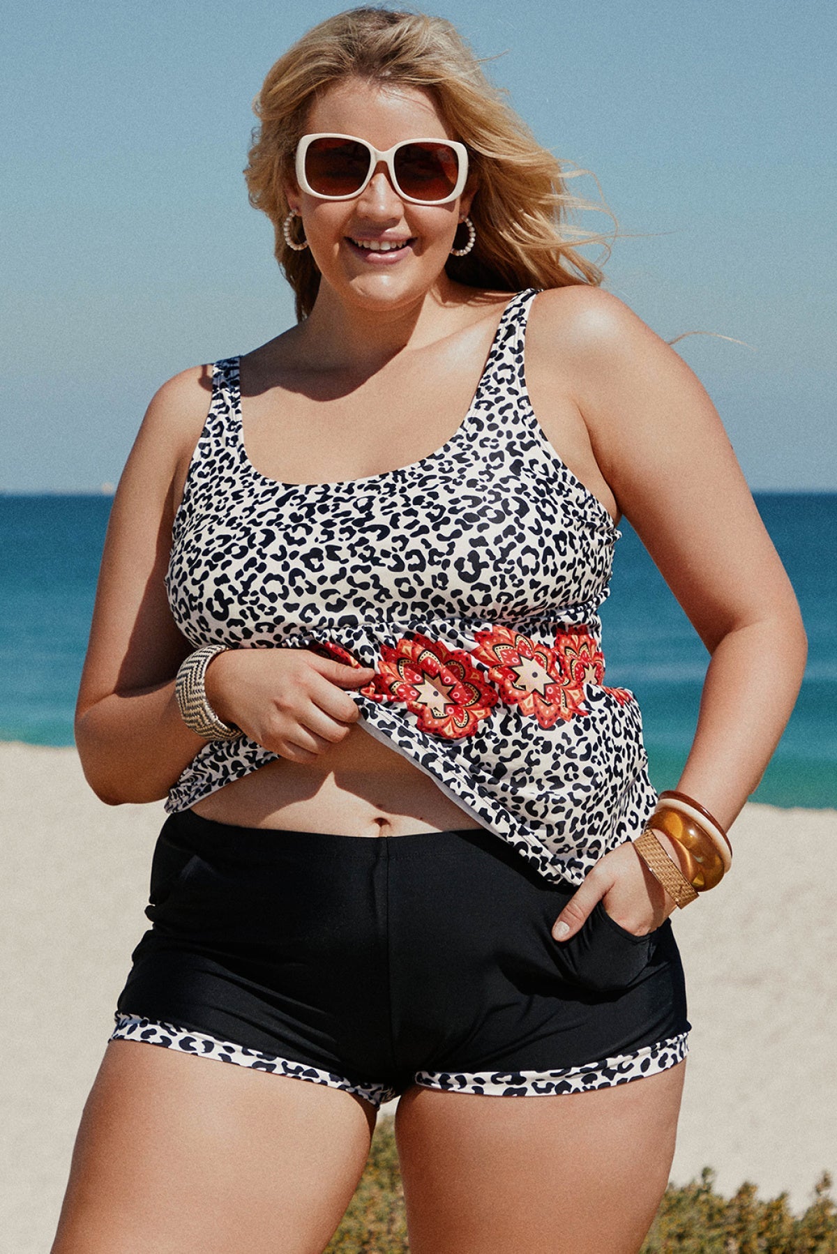 Leopard Sleeveless Plus Size Tankini