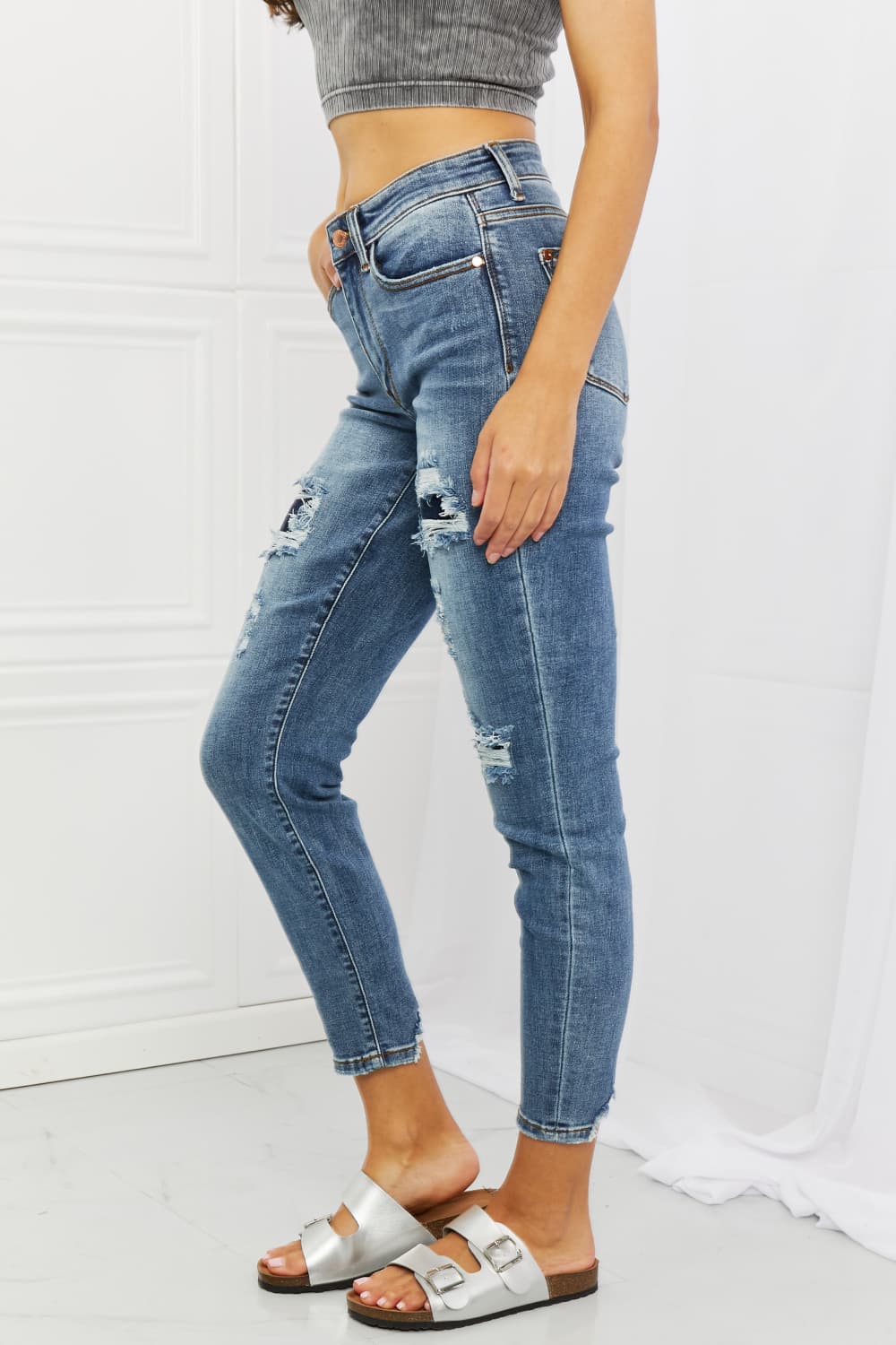 Full Size Distressed Patch Jeans