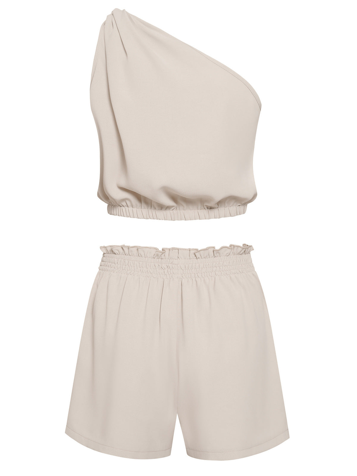 One Shoulder Twisted Sleeveless Top & Elastic Waist Shorts Set