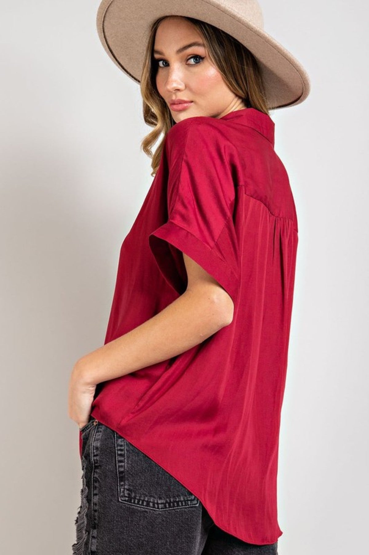 V-Neck Short Sleeve Blouse Top