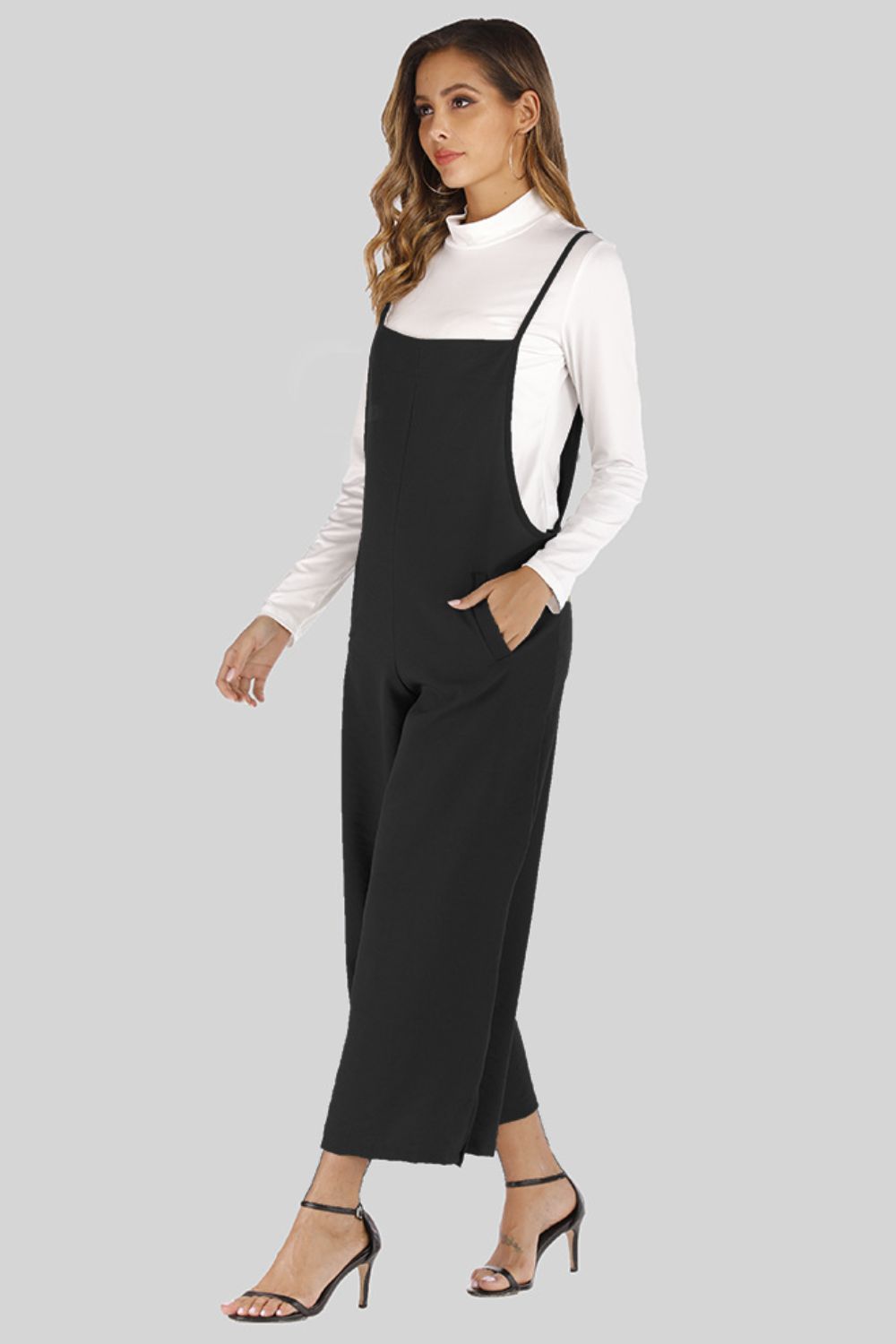 Cropped Wide Leg Overalls with Pockets