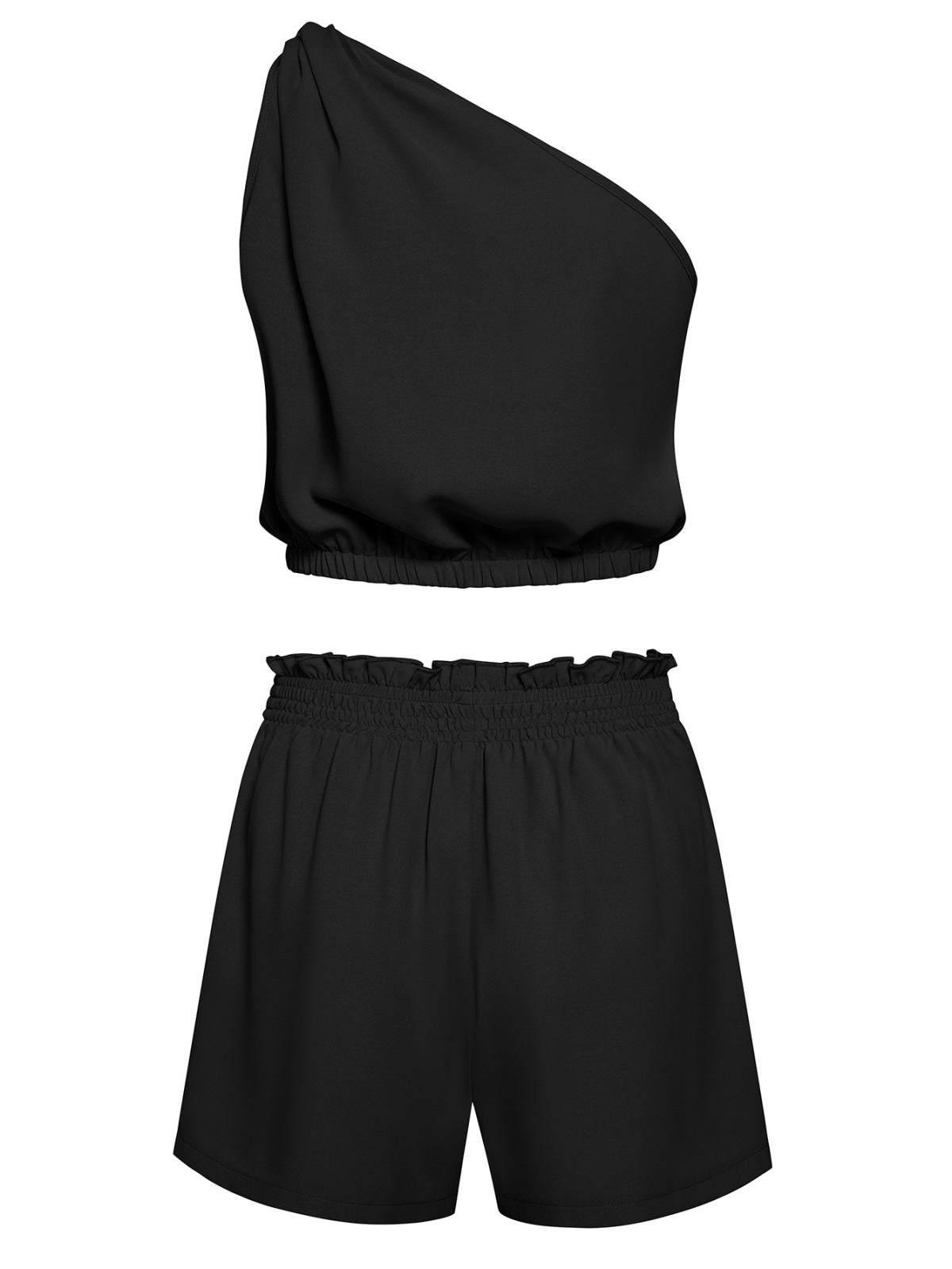 One Shoulder Twisted Sleeveless Top & Elastic Waist Shorts Set