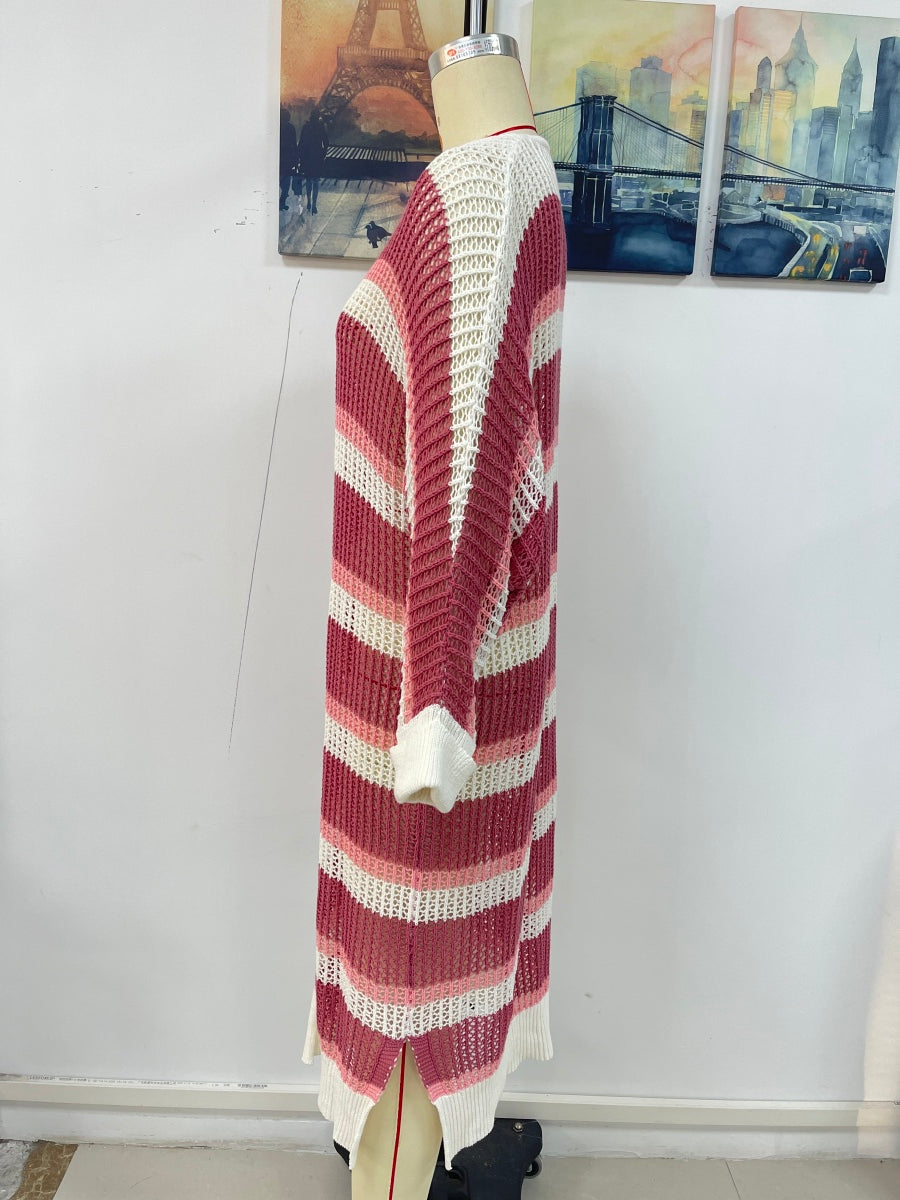 Striped Cuff Long Sleeve Mid-Length Kimono