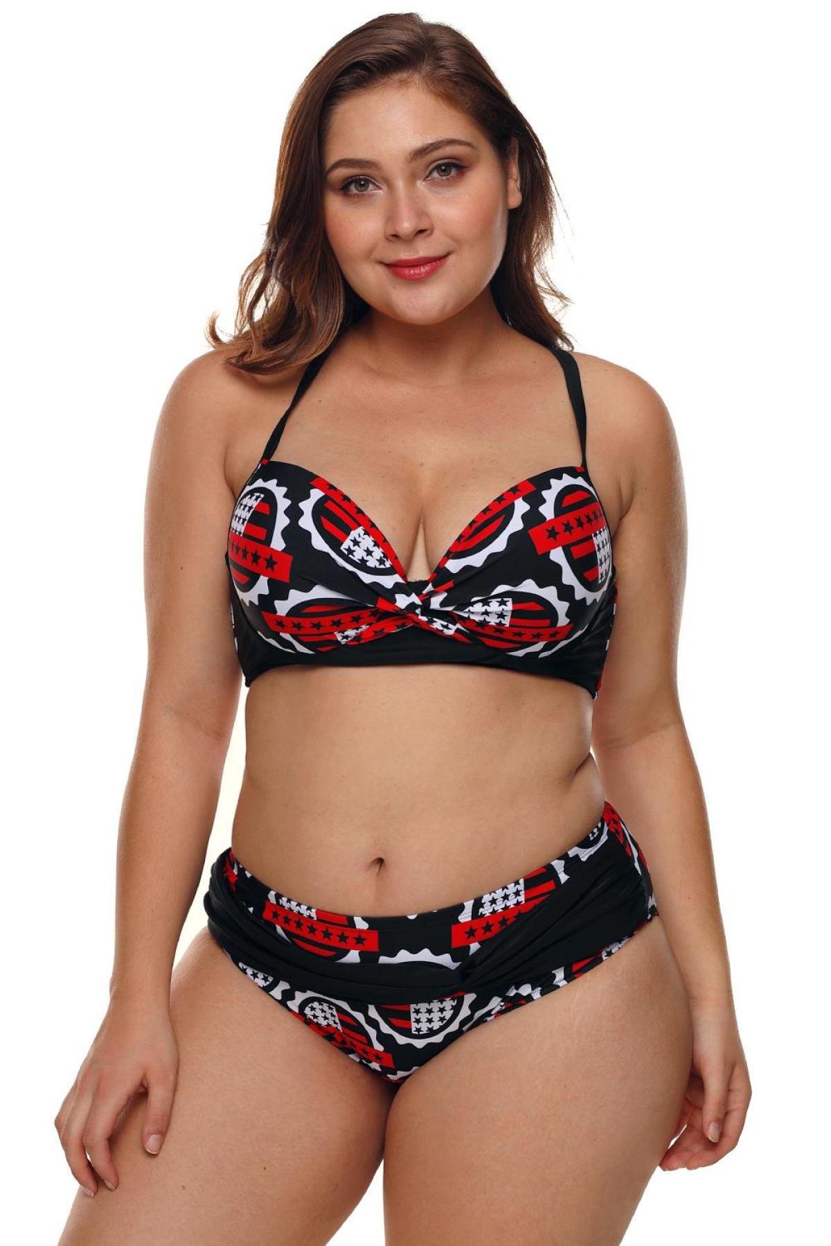 Printed Criss Cross Spaghetti Strap High Waist Bikini Swimsuit