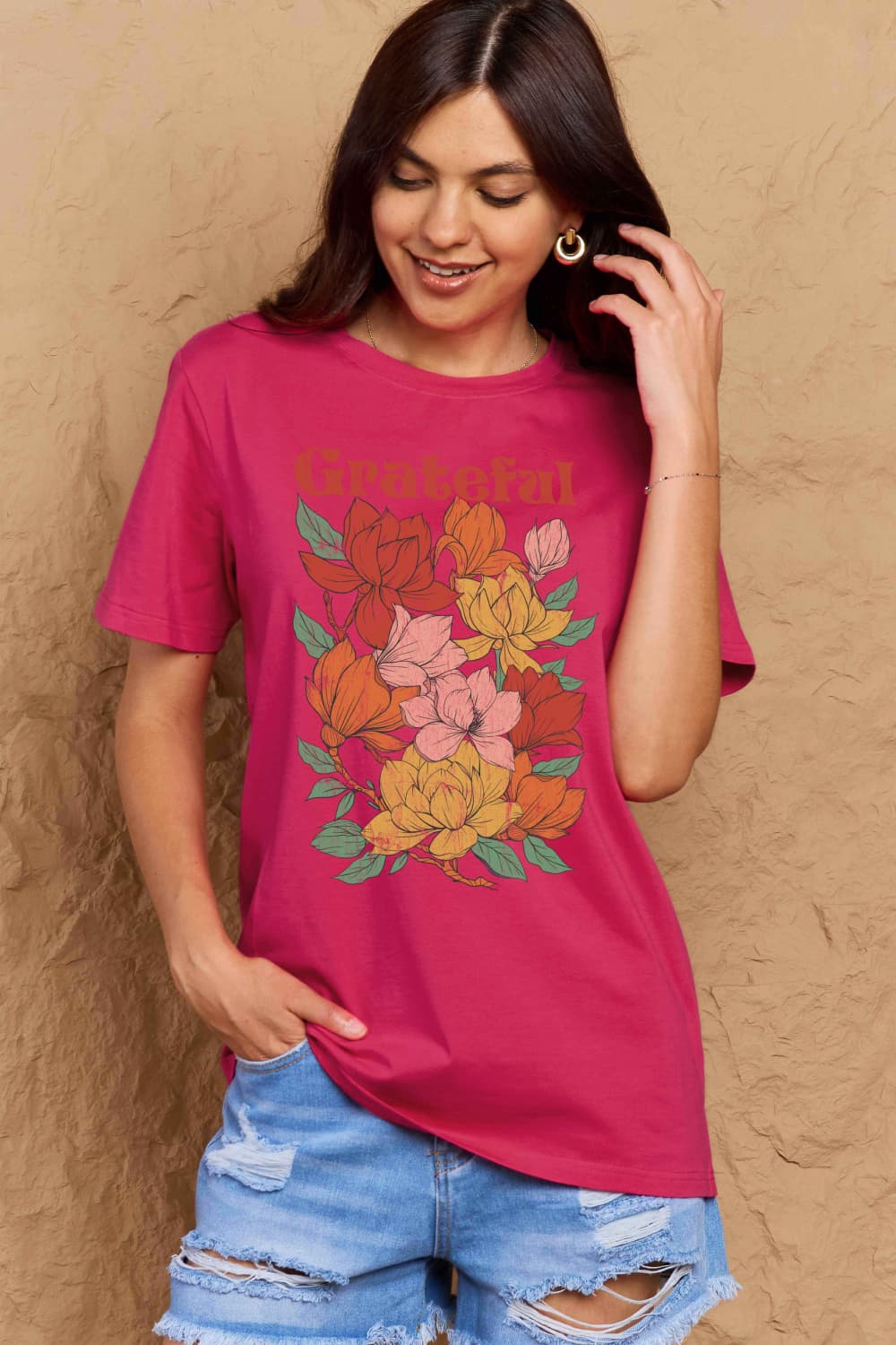 GRATEFUL Flower Graphic Cotton T-Shirt