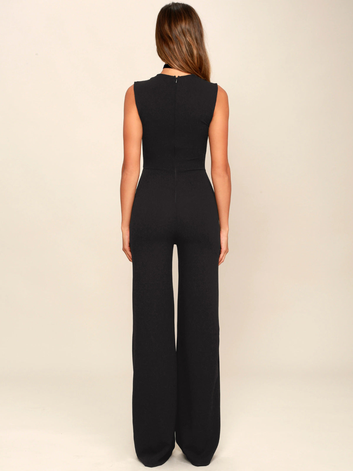 Solid Square Neck Back Zip Up Jumpsuit