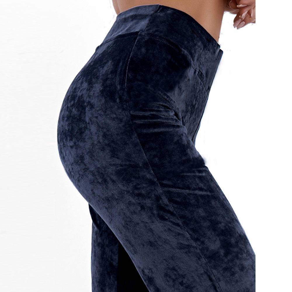 Solid Velvet High Waist Straight Pnats