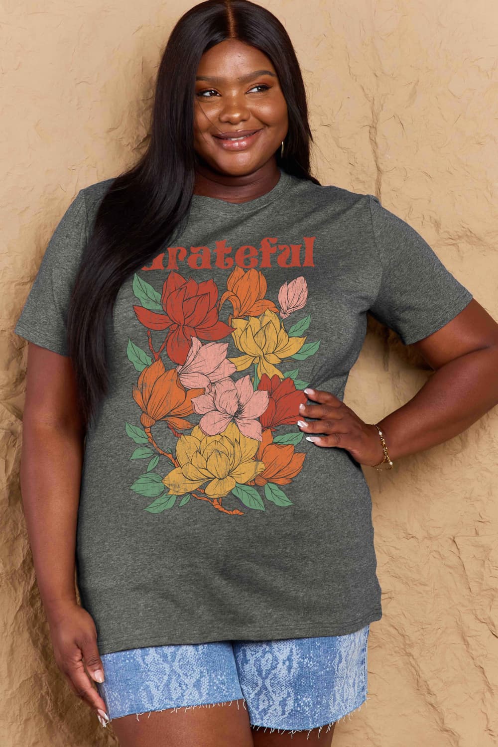 GRATEFUL Flower Graphic Cotton T-Shirt