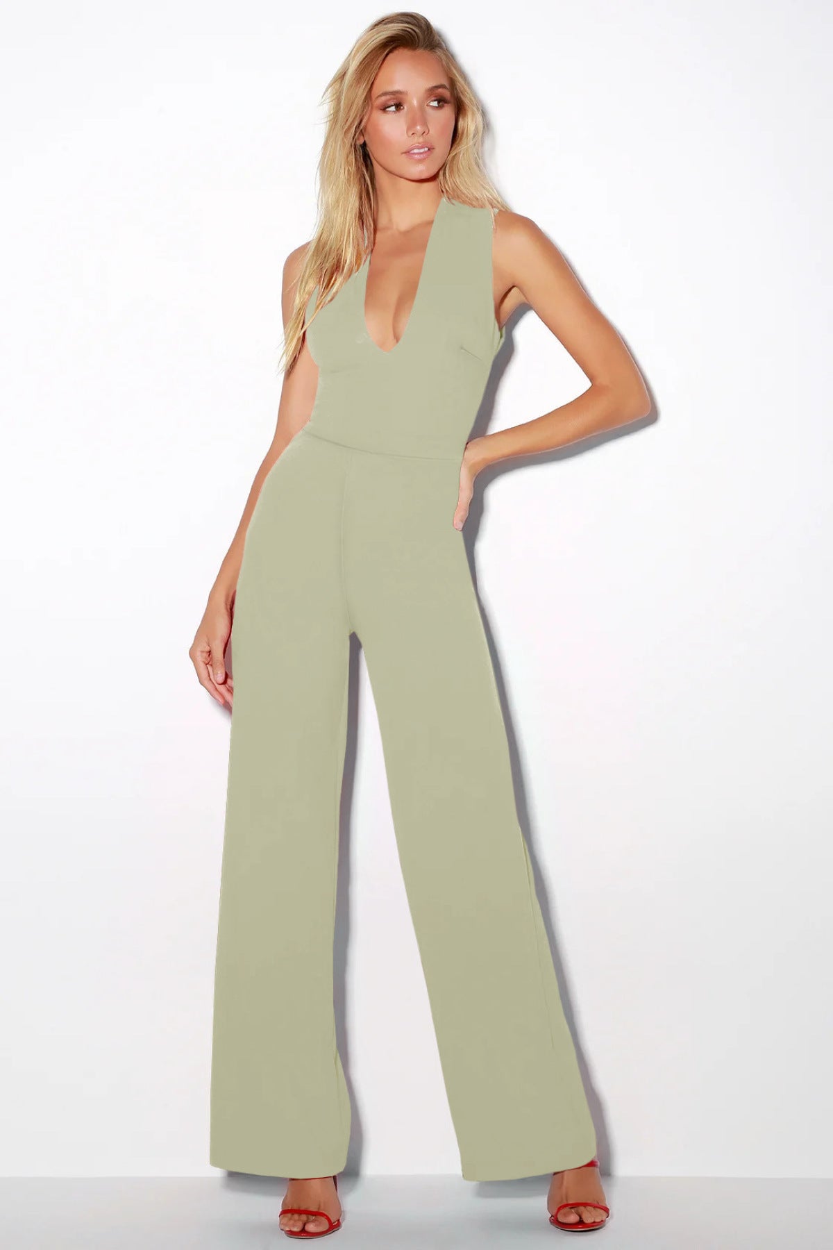 Solid Back Crisscross Sleeveless Jumpsuit