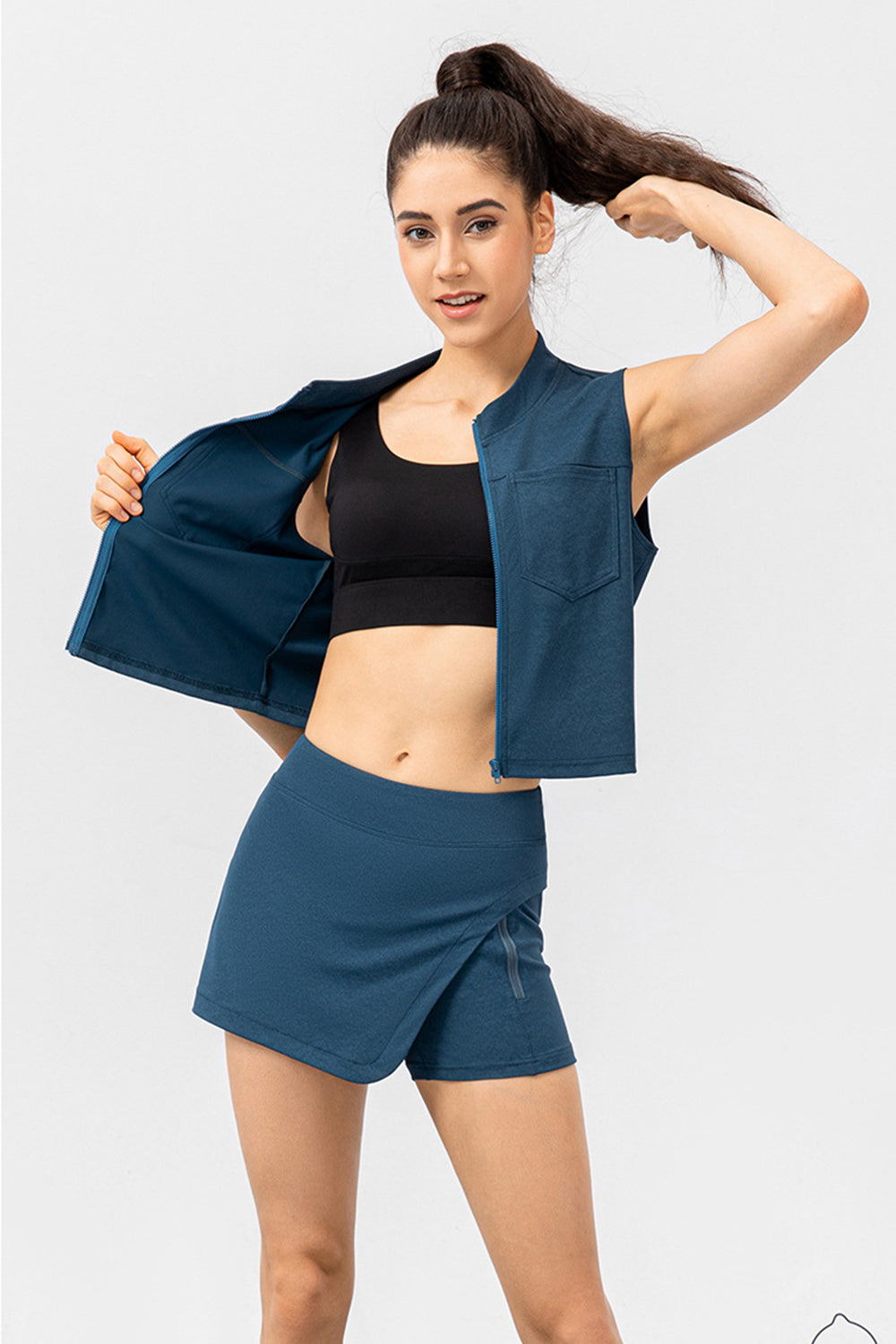 Highly Stretchy Zip Up Sports Vest with Breast Pockets