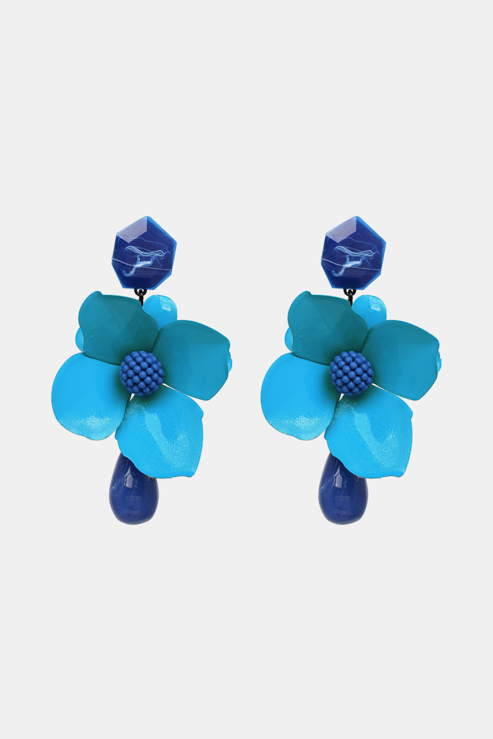 Bloosm Flower and Teardrop Resin Dangle Earrings