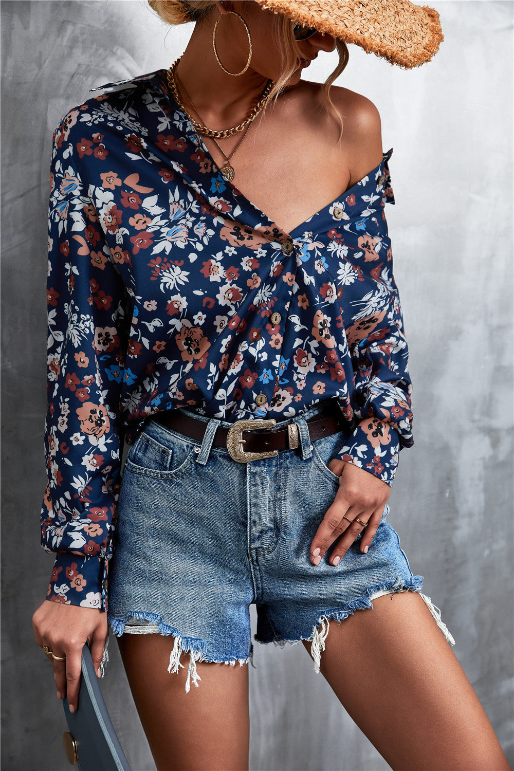 Printed Button Down Long Sleeve Shirt