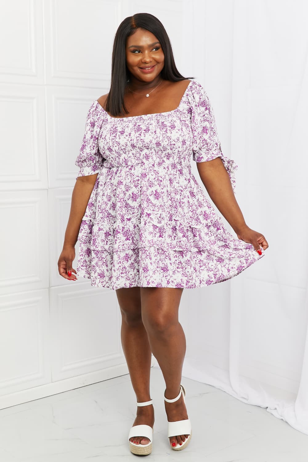 Touch of Elegance Full Size Floral Ruffle Mini Dress