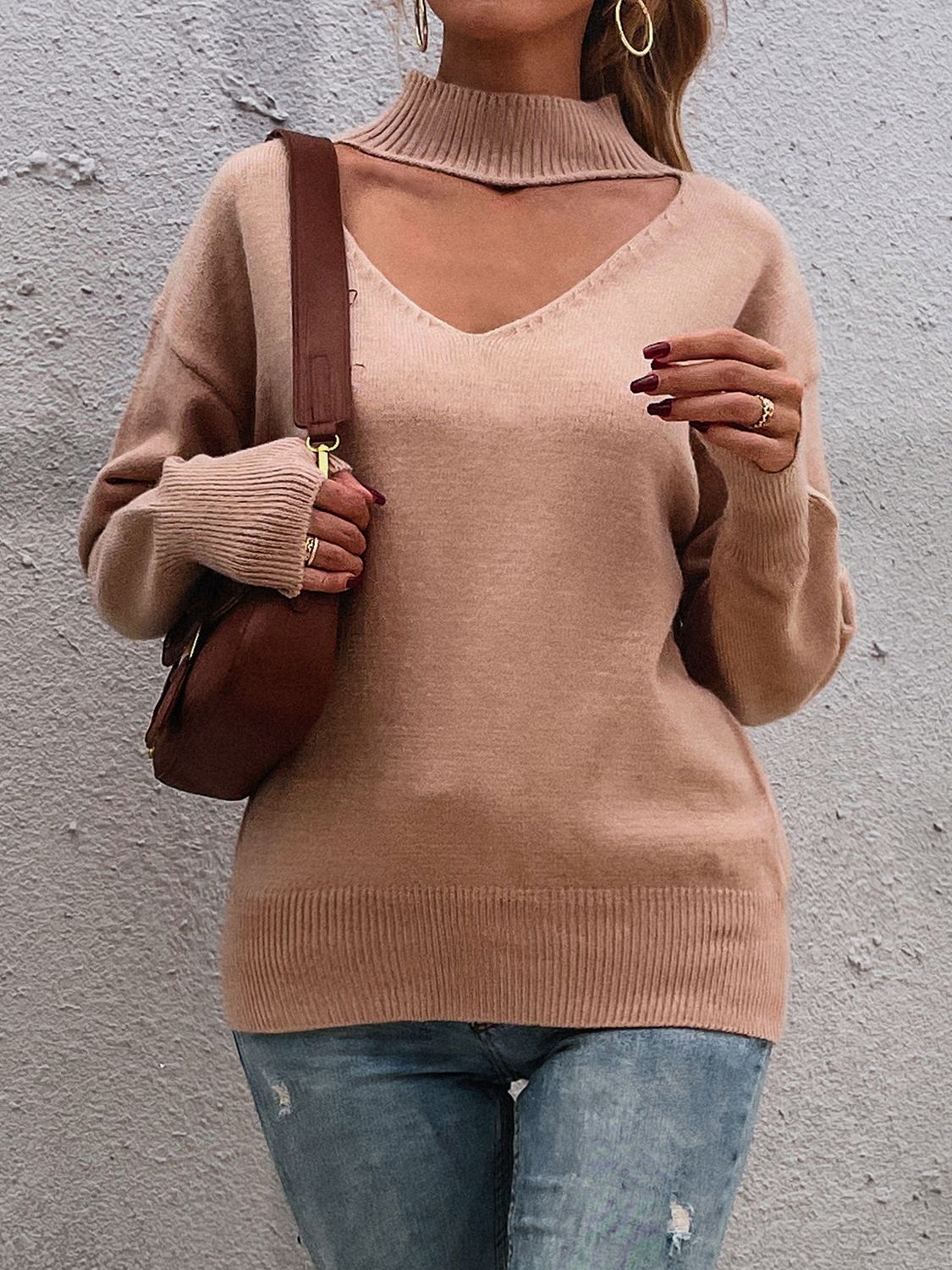 Cutout Mock Neck Sweater