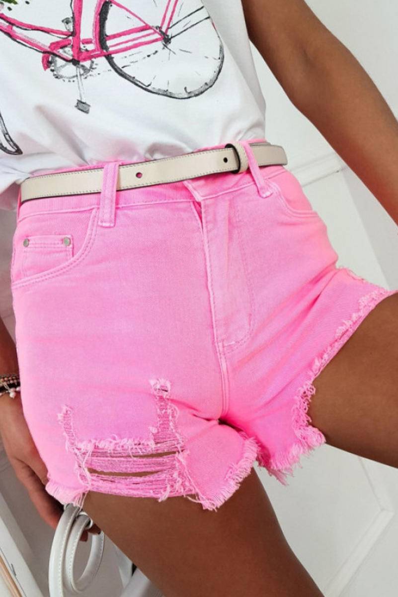 Solid Color Cut Out Distressed Denim Shorts