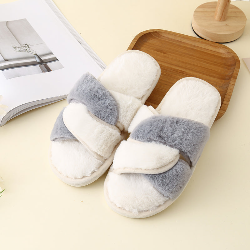 Faux Fur Twisted Strap Slippers