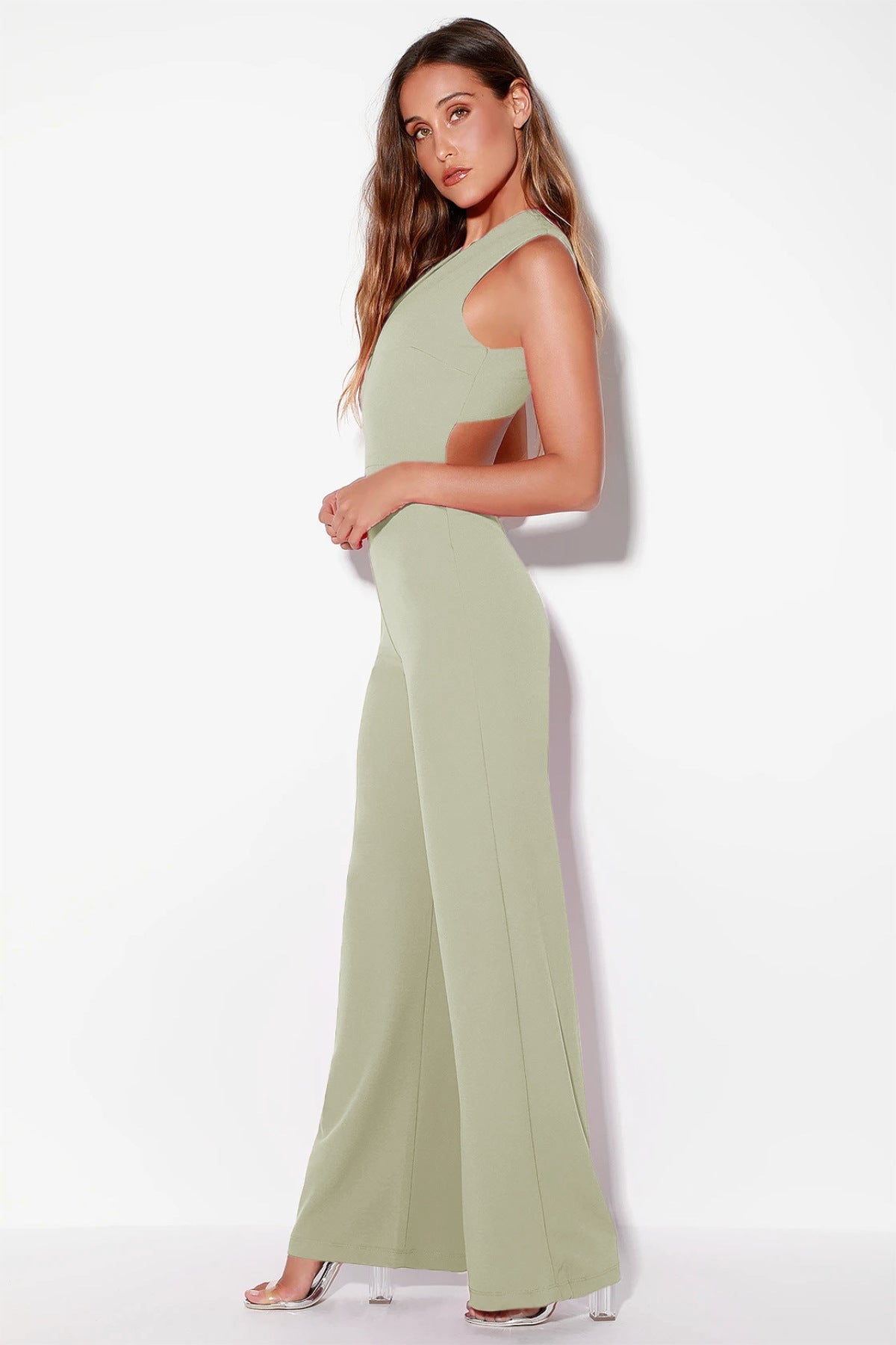 Solid Back Crisscross Sleeveless Jumpsuit