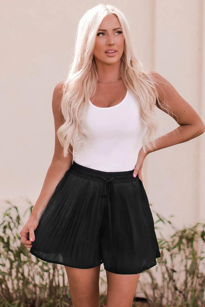 High Waist Drawstring Pleated Shorts