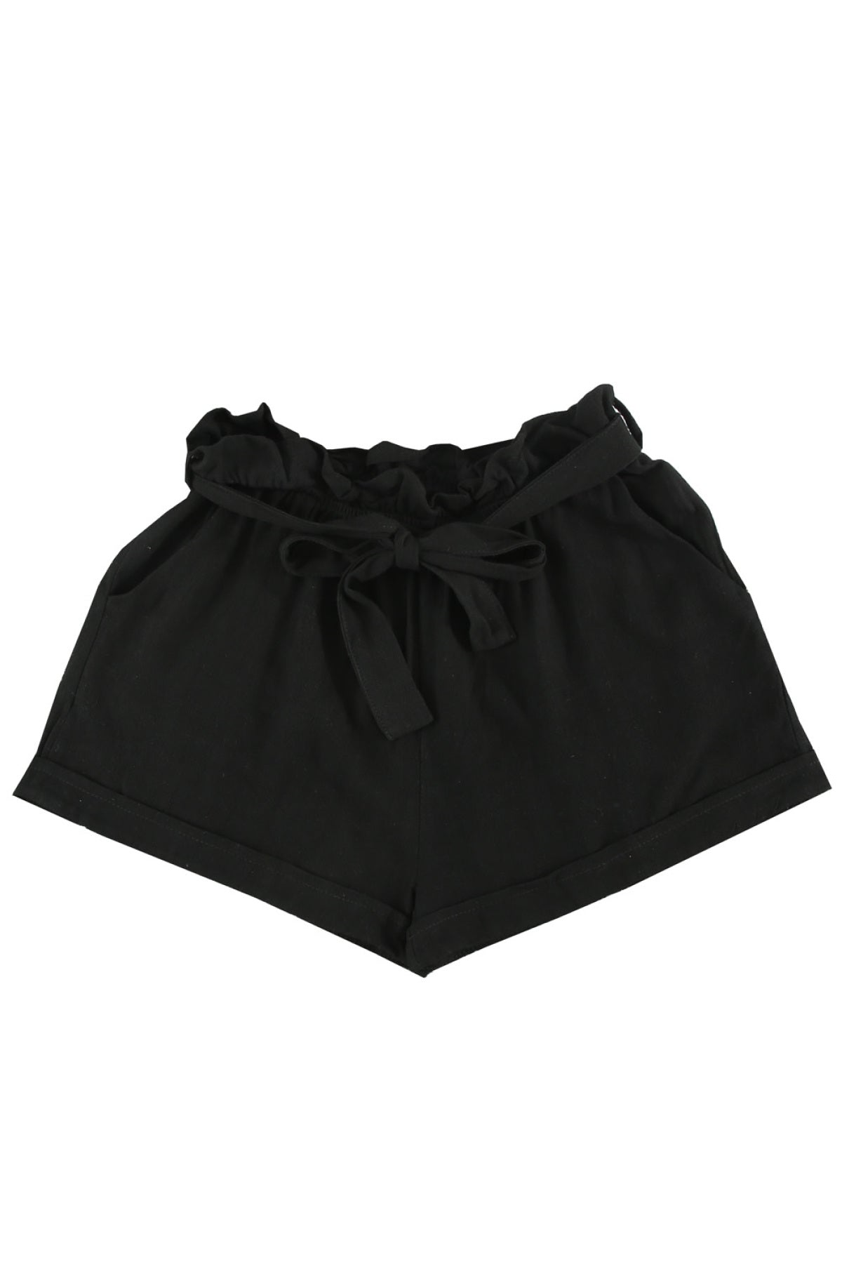 Cuff Pocketed Tie Waist Shorts