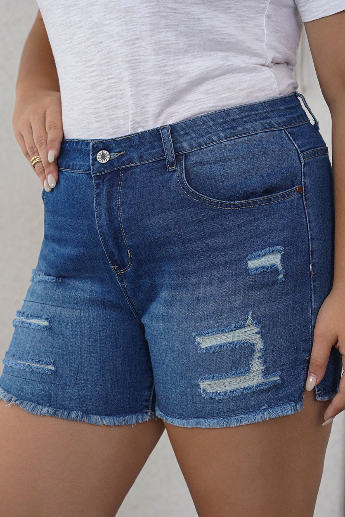 Distressed High Waist Plus Size Denim Shorts