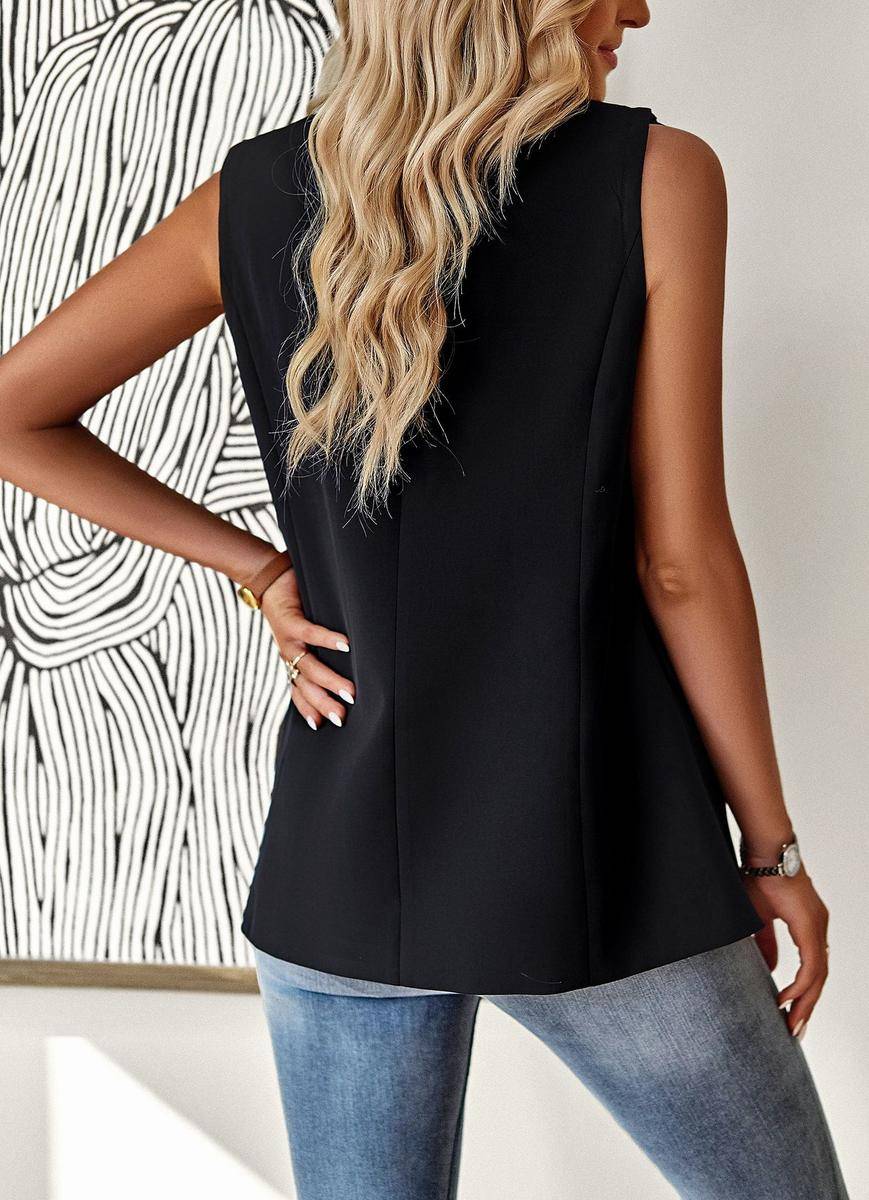 Solid Loose Fit Lapel Single-Breasted Sleeveless Vest